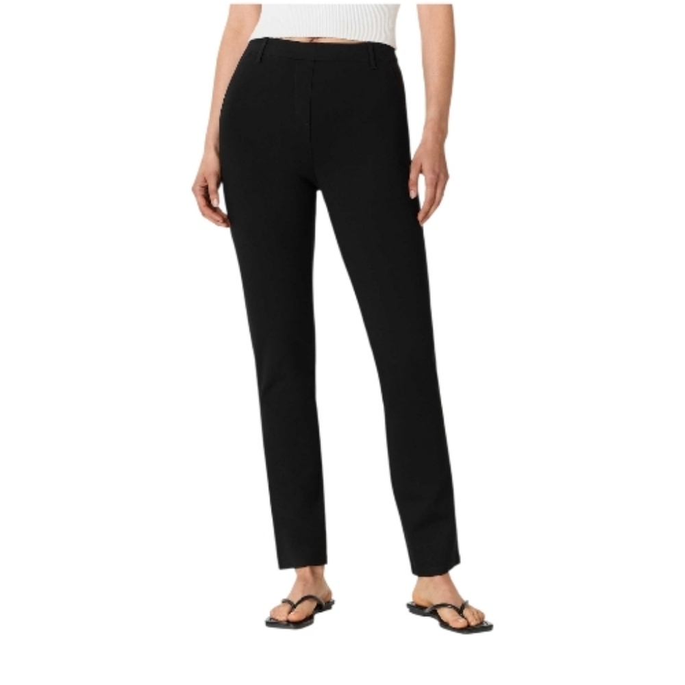 Quince Women's Black Ultra Stretch Ponte Cropped Pull On Straight Pants L Preppy